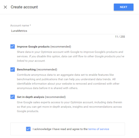 سرویس گوگل اپتیمایز-ساخت اکانت