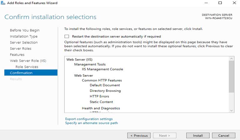 Confirm Installation Selections - Windows Server 2016 - iis چیست