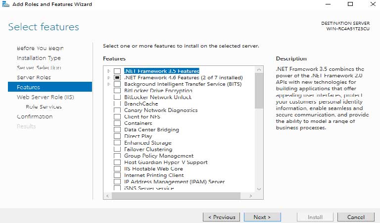 Select Features - Windows Server 2016 - iis چیست