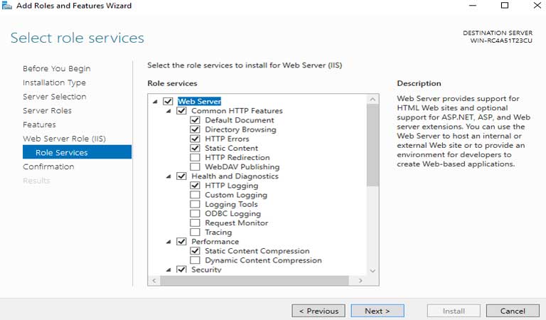 Seelct Role Services - Windows Server 2016 - iis چیست