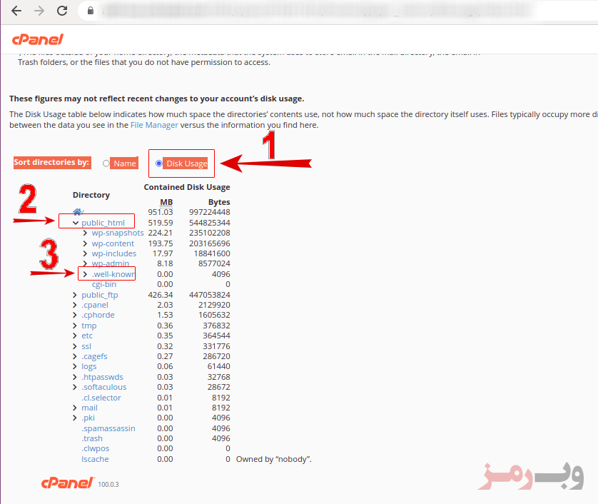 بررسی وضعیت دیسک مصرفی و جزئیات آن در سی پنل cPanel