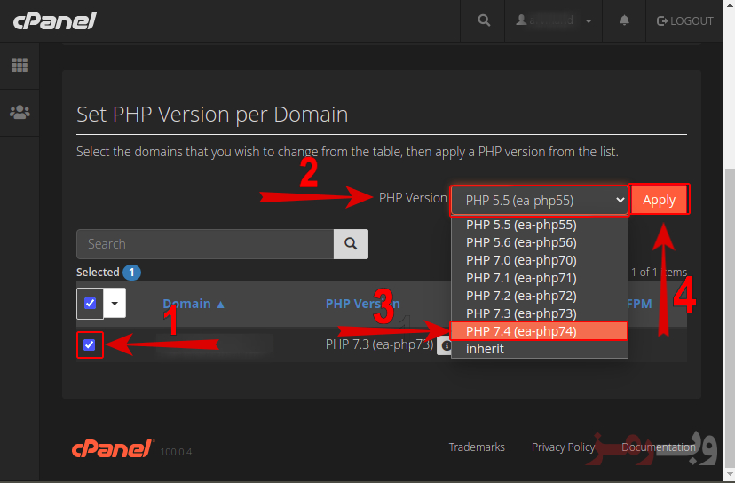 تغییر نسخه php در سی پنل