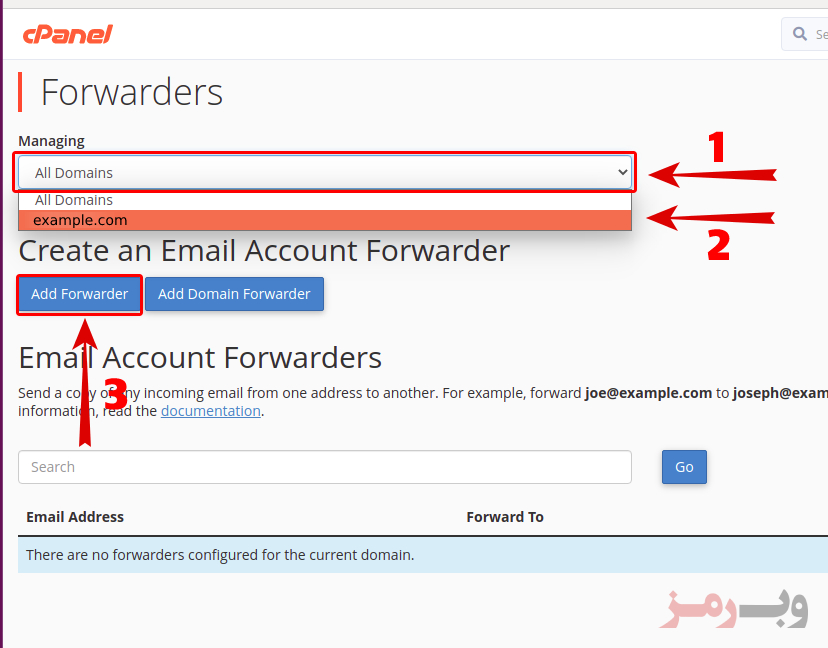 مدیریت ساخت ایمیل فورواردر در سی پنل