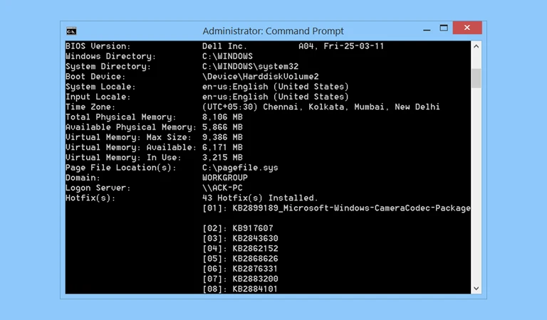 بررسی آپتایم سرور با Systeminfo Command