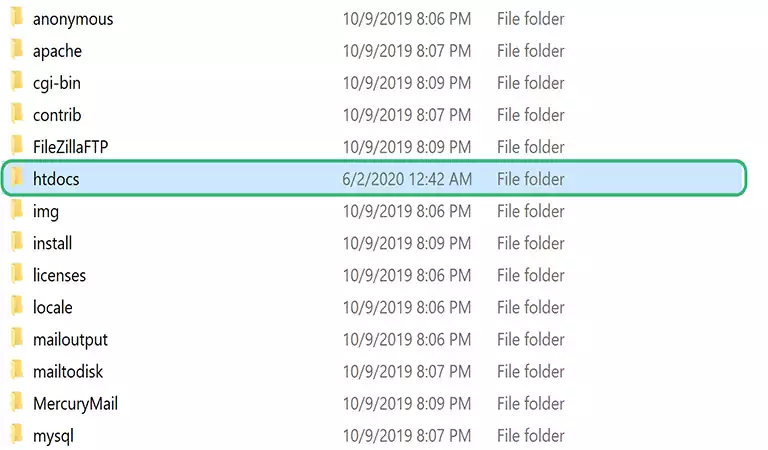 پوشه htdocs را انتخاب کنید