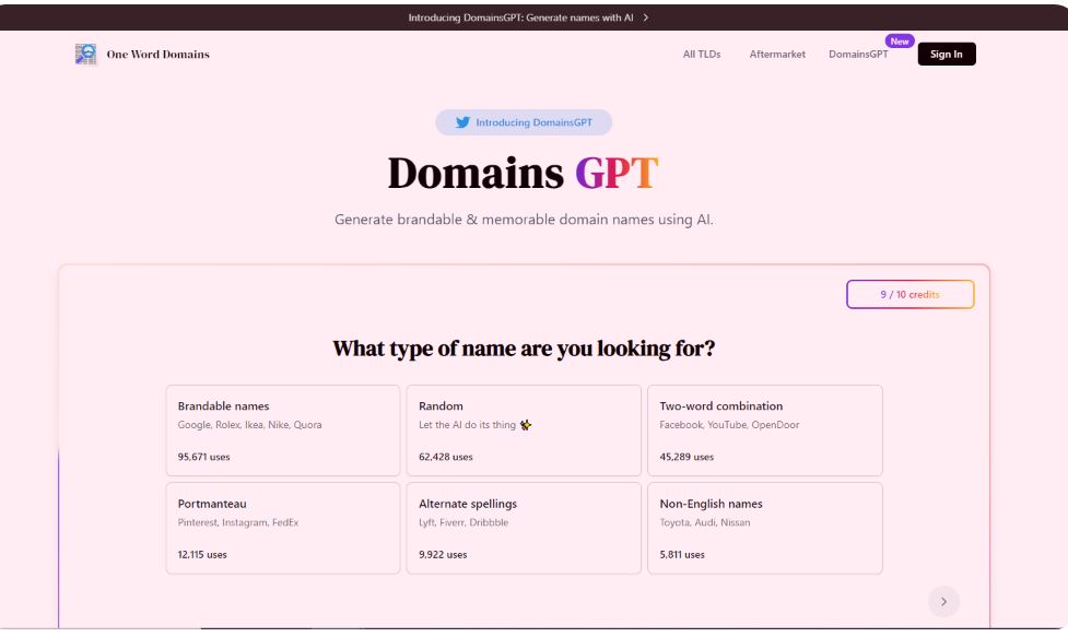تولید نام دامنه با DomainsGPT