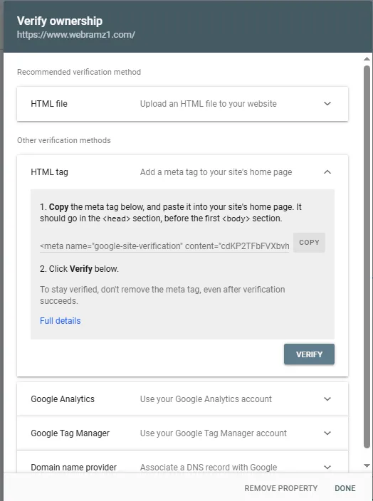 تأیید از طریق آپلود فایل HTML (روش سریع برای URL Prefix)